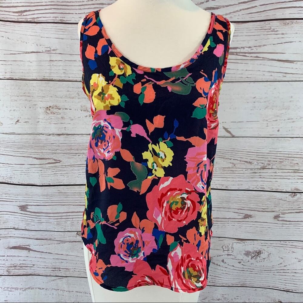 B. Jewel navy floral watercolor top neon zipper